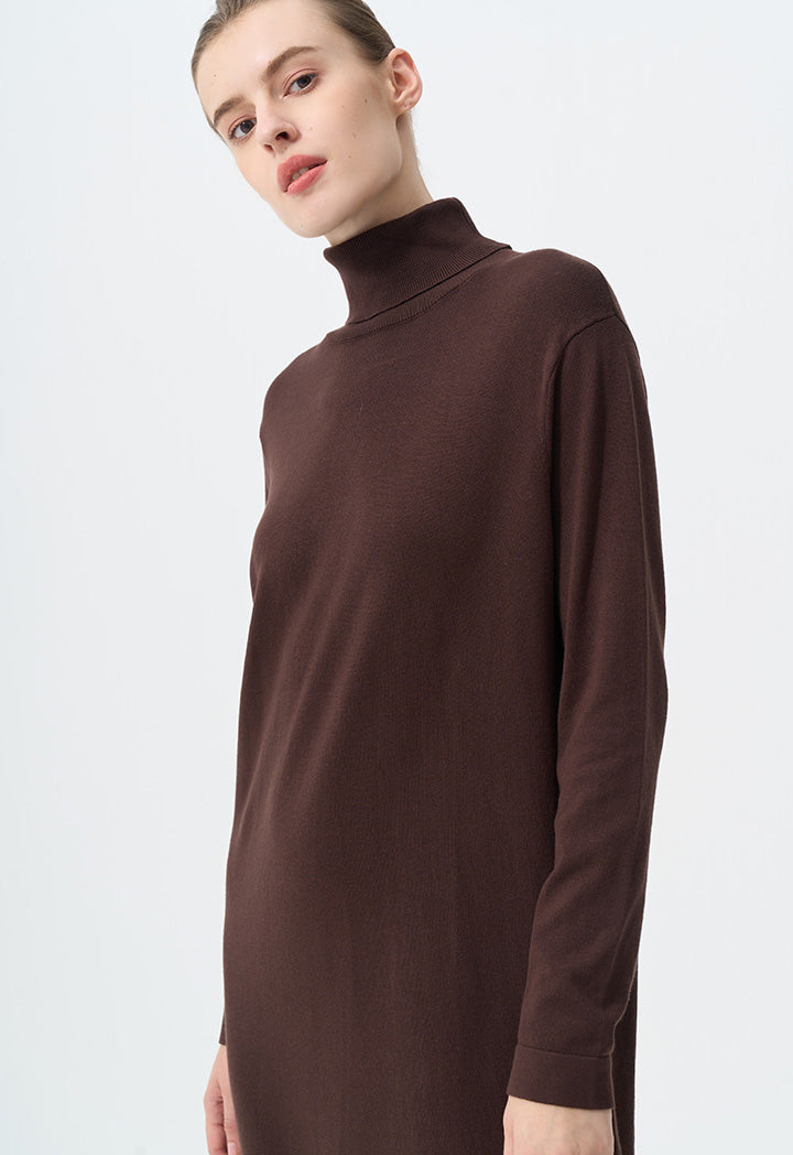 Choice Turtleneck Basic Maxi Dress Brown