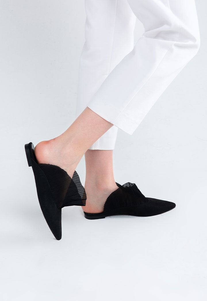 Choice Pleated Frill Tulle Mule Black