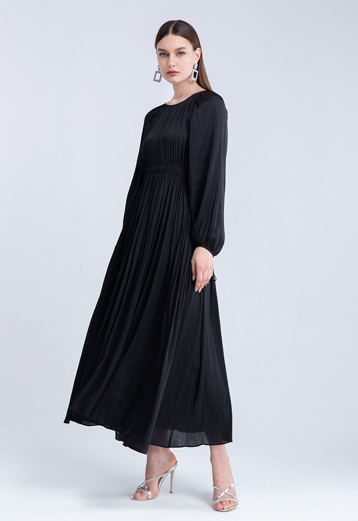 Choice Balloon Sleeve Pleated Dress Black