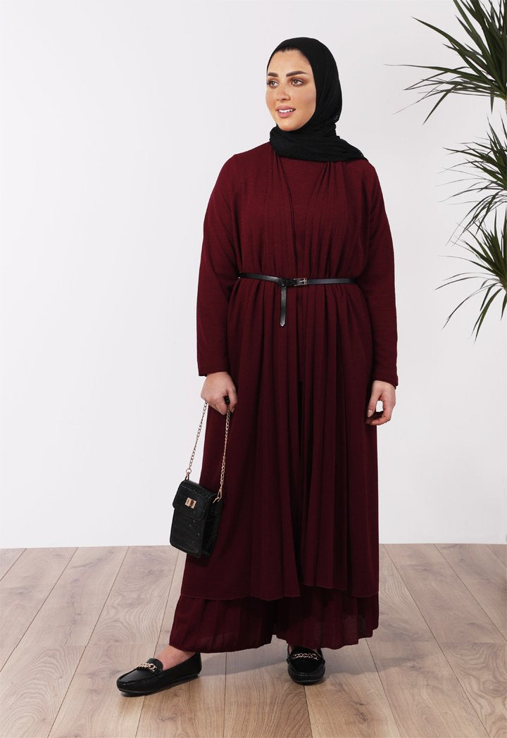 Choice Back Pleated Open Front Outerwear Dark Burgundy