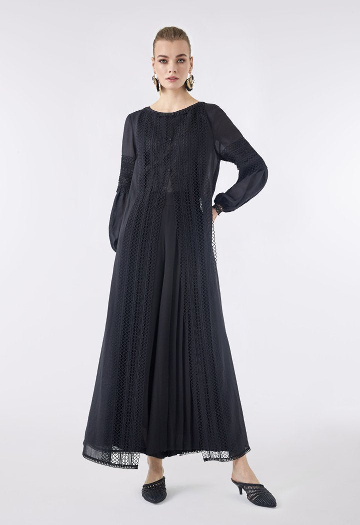 Choice Lace Embroidered Maxi Outerwear Black - Wardrobe Fashion