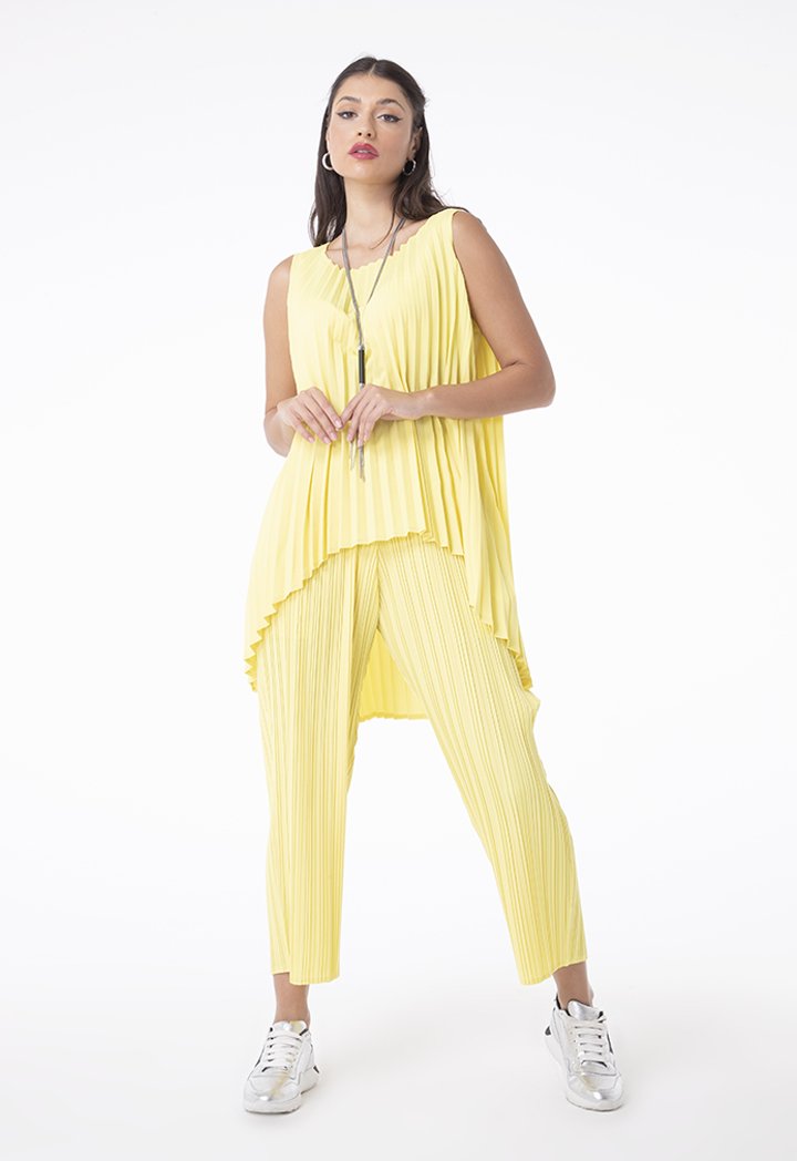 Choice Pleated High Low Sleeveless Top Yellow