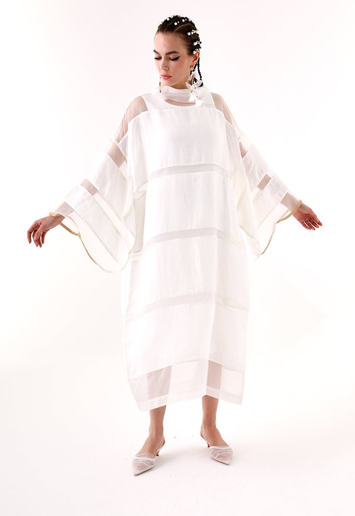 Choice Organza Trim Kaftan Dress Offwhite