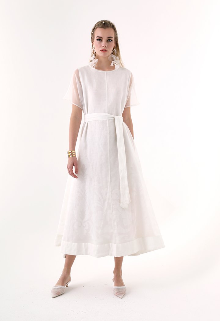 Choice Printed Organza Maxi Dress Offwhite