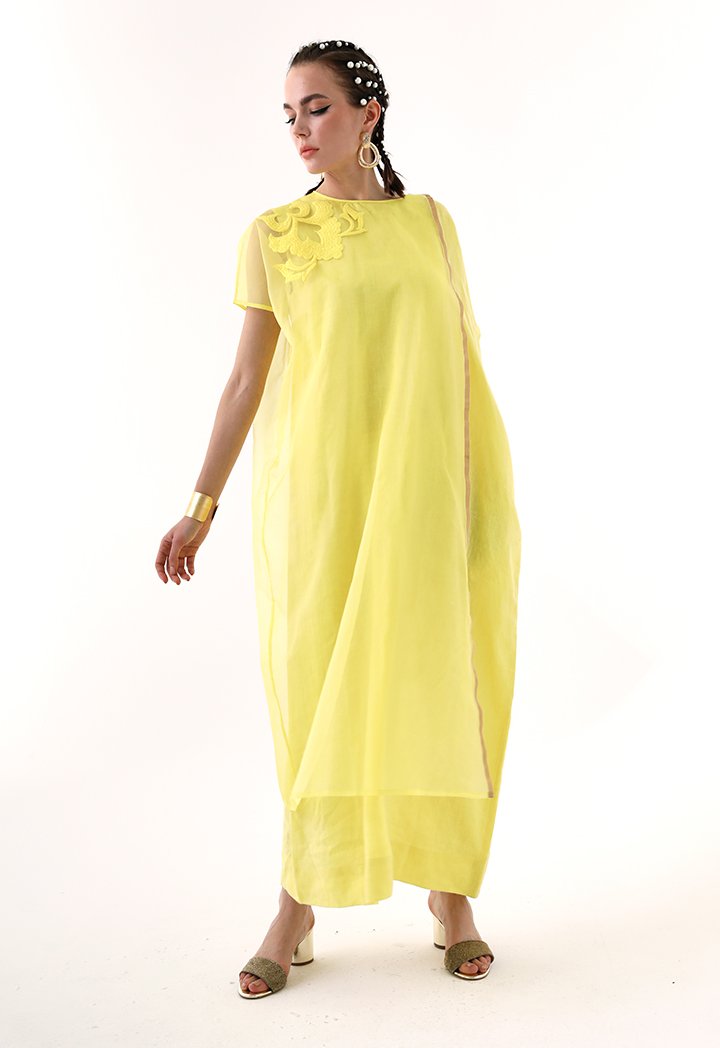 Choice Chiffon Overlay Kaftan Dress Yellow