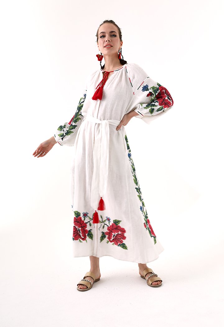 Choice Floral Embroidered Outer Dress Offwhite