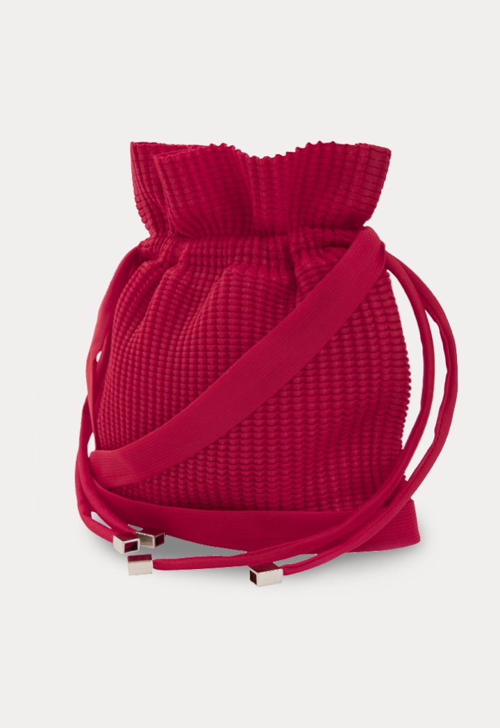 Choice Textured Drawstring Pouch Bag Red - Wardrobe Fashion