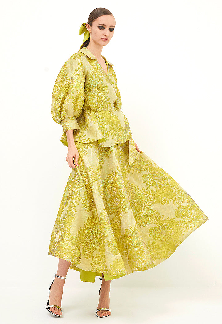 Choice Wide Jacquard Skirt Lime