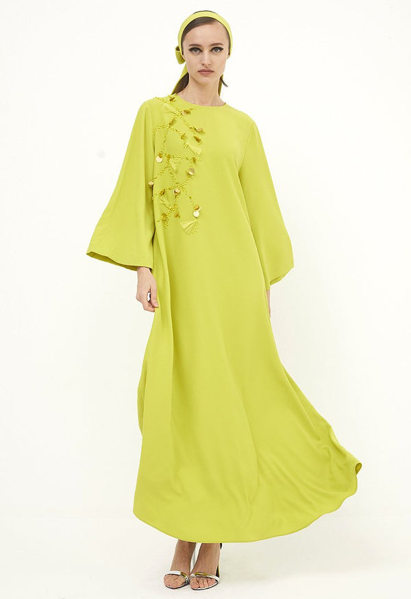 Choice Ruffled Long Dress Lime - Wardrobe Fashion