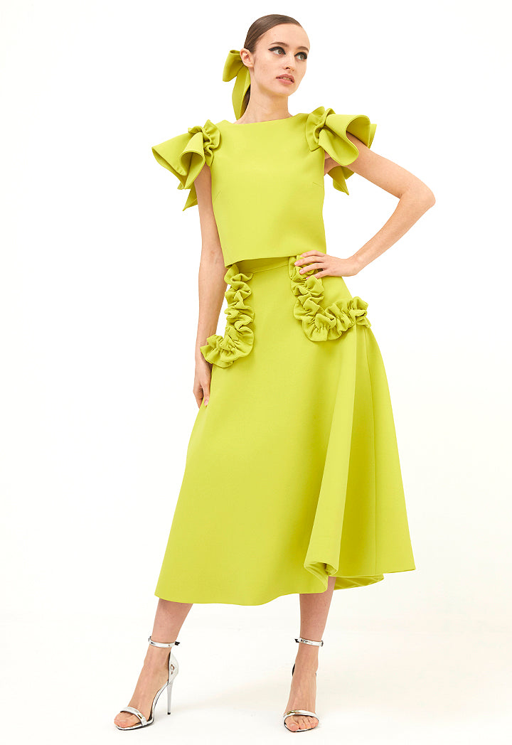 Choice Ruffled Cropped Blouse Lime