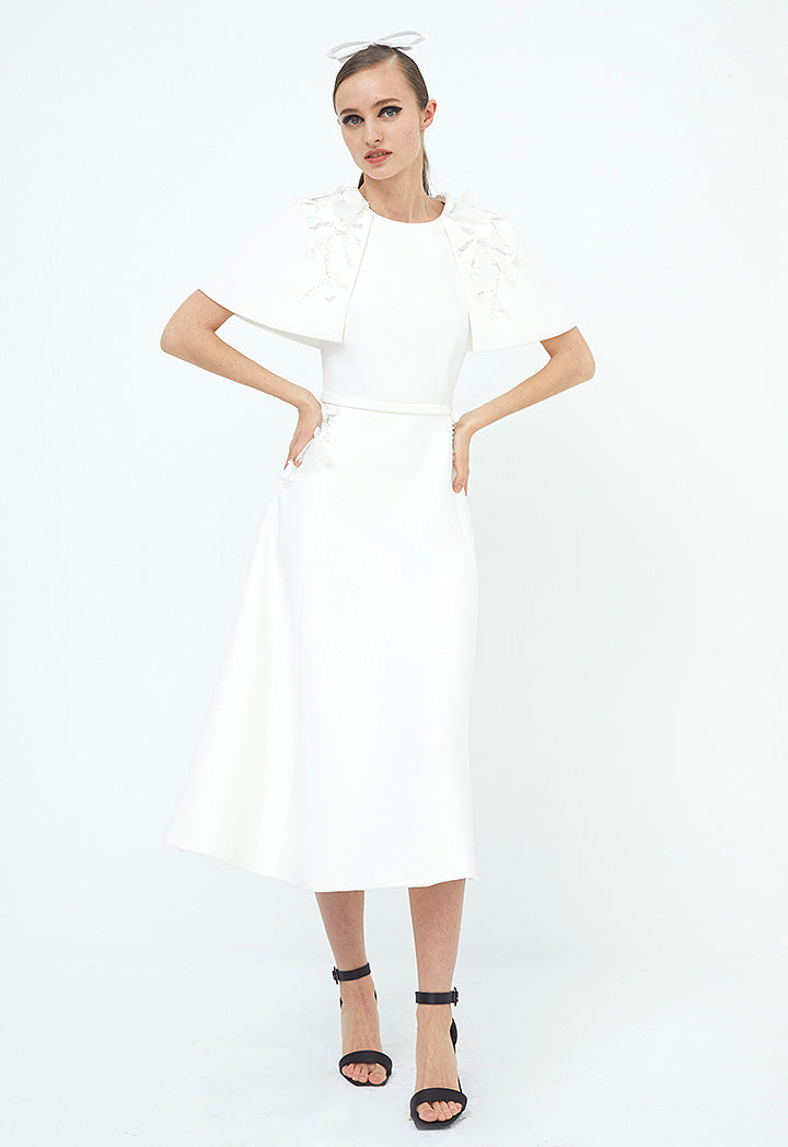 Choice Cape Sleeve Dress Off White