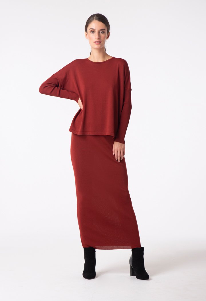 Choice Knitted Midi Skirt Rust