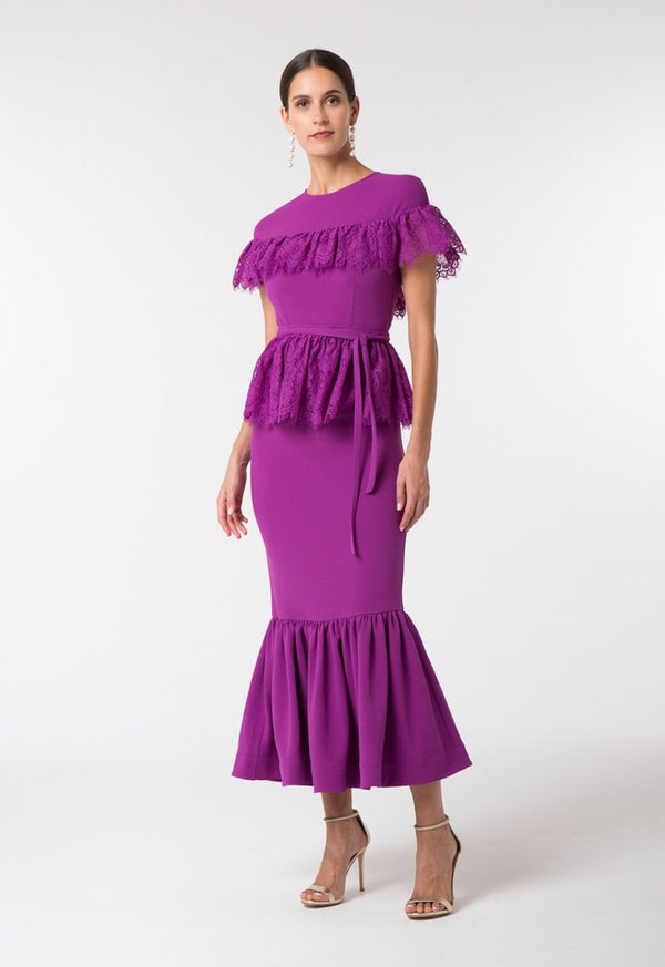 Choice Lace Trim Tiered Dress Purple