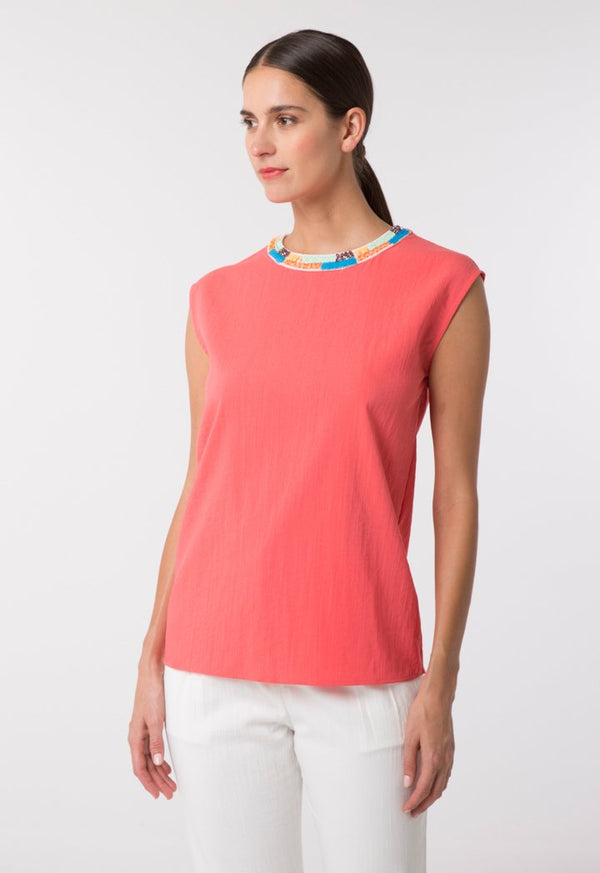 Choice Embellished Round Neck Blouse  Formula Red