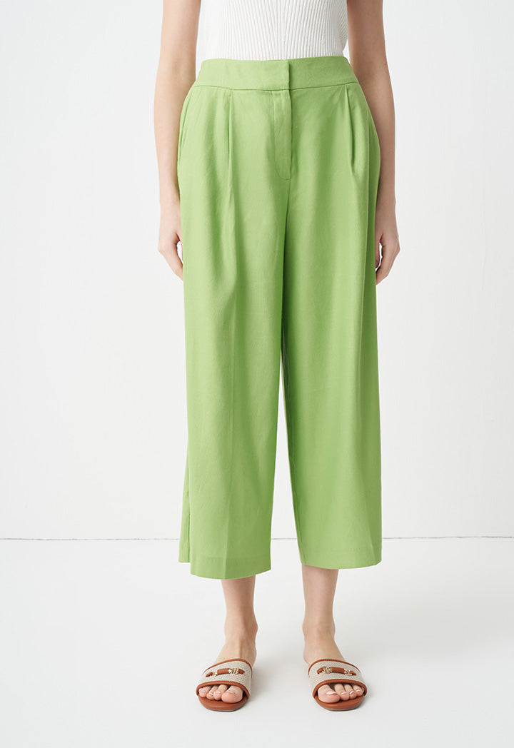 Choice Solid Wide Legs Pleated Culottes Green