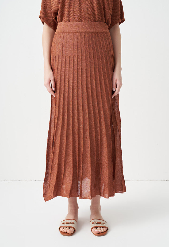 Choice Solid Pleated Midi Skirt Brick