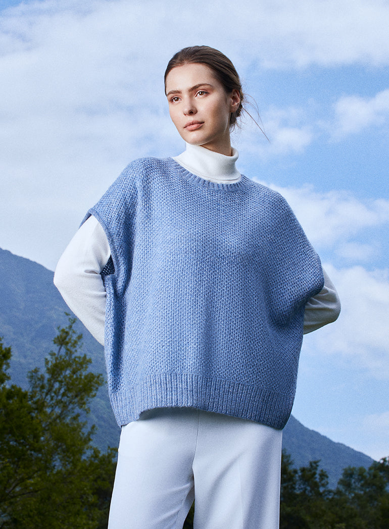 Choice Knitted Sleeveless Lurex Sweater Sky Blue