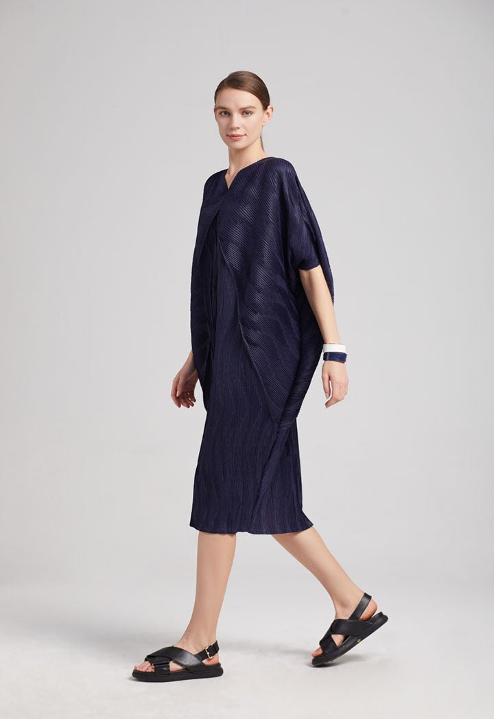 Choice Egg Shape Electric Pleated Dress Navy