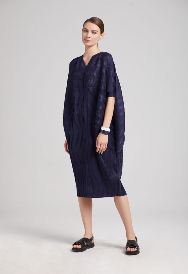 Choice Egg Shape Electric Pleated Dress Navy