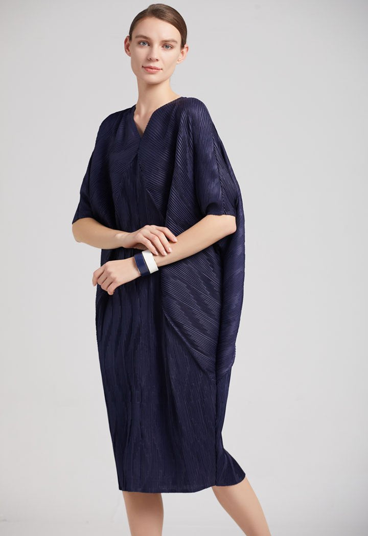 Choice Egg Shape Electric Pleated Dress Navy