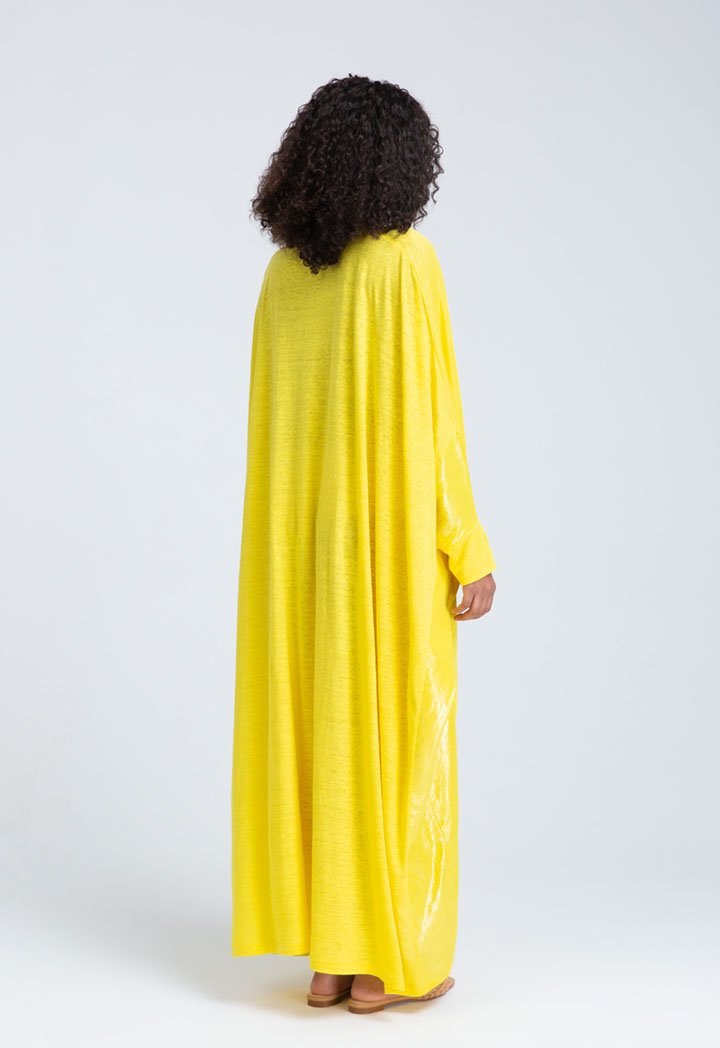 Choice Shiny Linen Slub Jersey Kaftan Dress (Free Size) Yellow