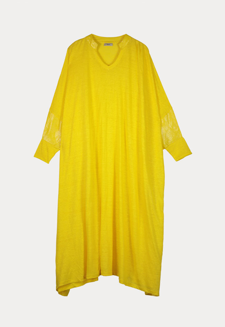 Choice Shiny Linen Slub Jersey Kaftan Dress (Free Size) Yellow