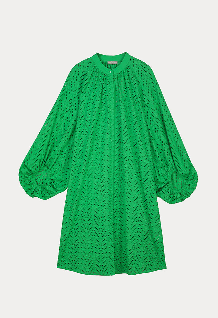 Choice Schiffli Patterned Midi Shirt Dress Green