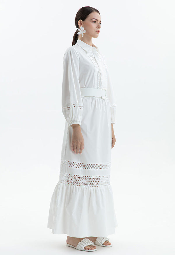 Choice Embroidered Schiffli Maxi Dress Off White