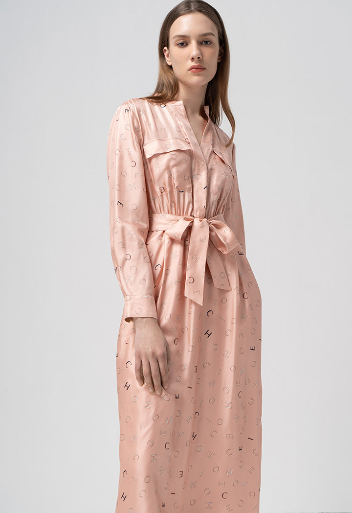 Choice Printed Monogram Belted Maxi Dress Pink