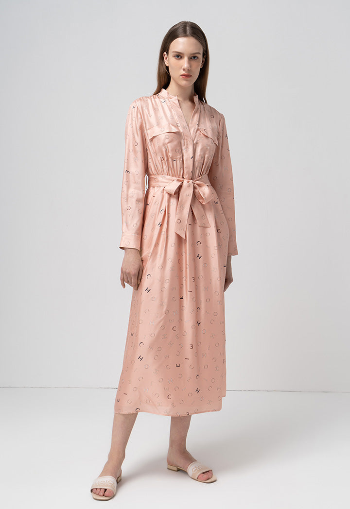 Choice Printed Monogram Belted Maxi Dress Pink