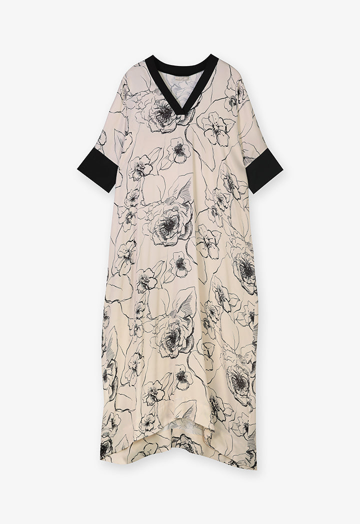 Choice Printed Oversized V-Neck Dress Print