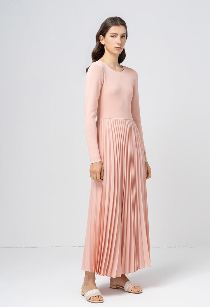 Choice Solid Pleated Maxi Dress Blush