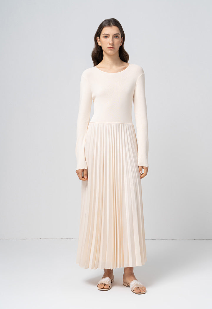 Choice Solid Pleated Maxi Dress Cream