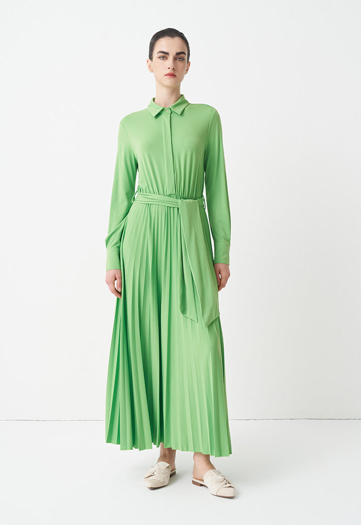 Choice Solid Half Button Maxi Dress Green