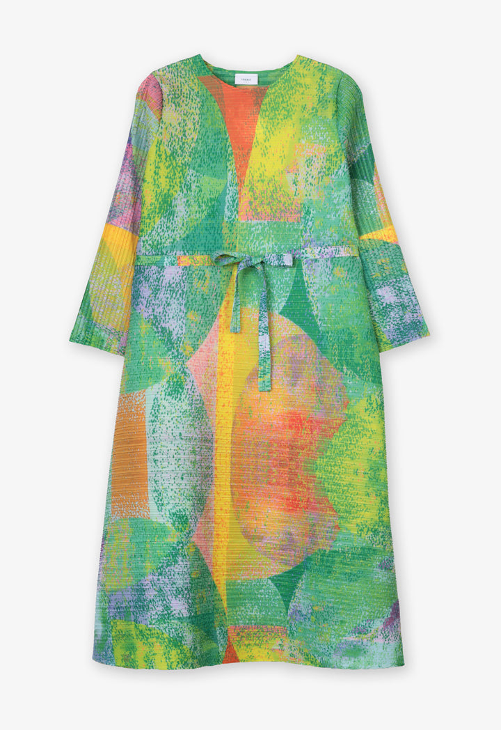 Choice Printed Pleated Belted Oversize Dress Print