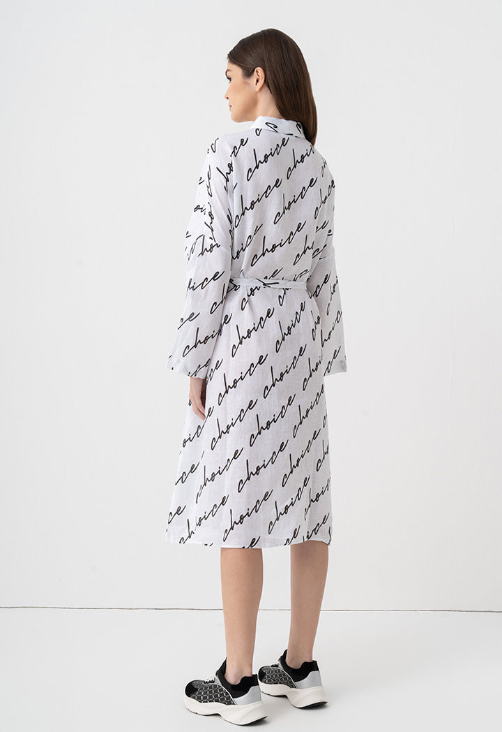 Choice Drop Shoulders Logo Printed Shirt Dress Off White