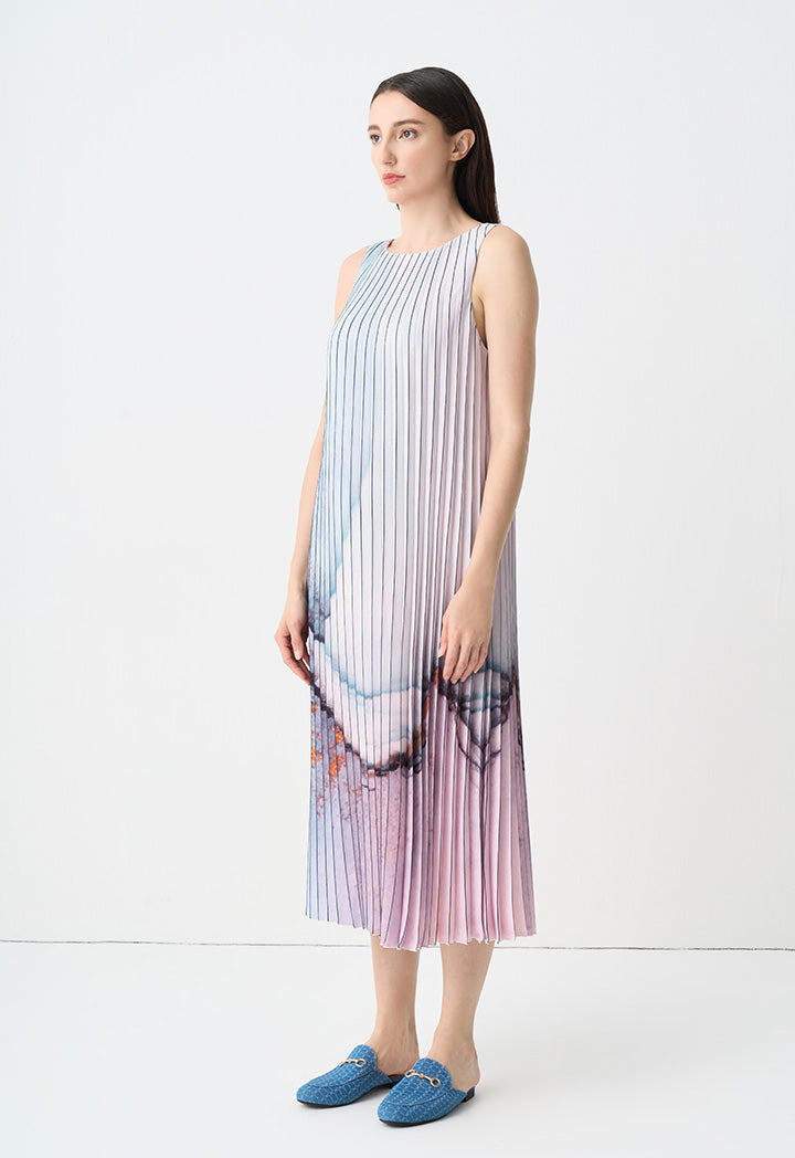 Choice Printed Striped Sleeveless Maxi Dress Multicolor