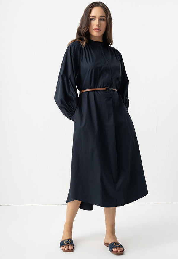 Choice Solid Oversize Belted Dress Navy