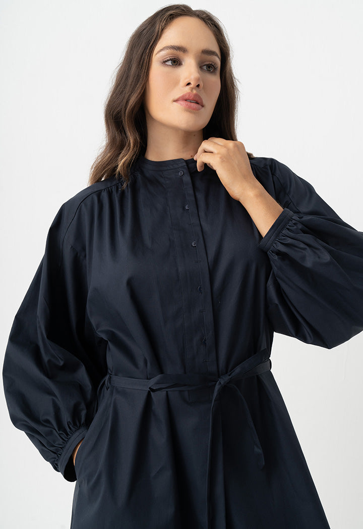 Choice Solid Oversize Belted Dress Navy