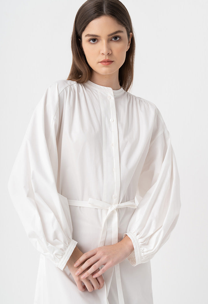 Choice Solid Oversize Belted Dress Off White