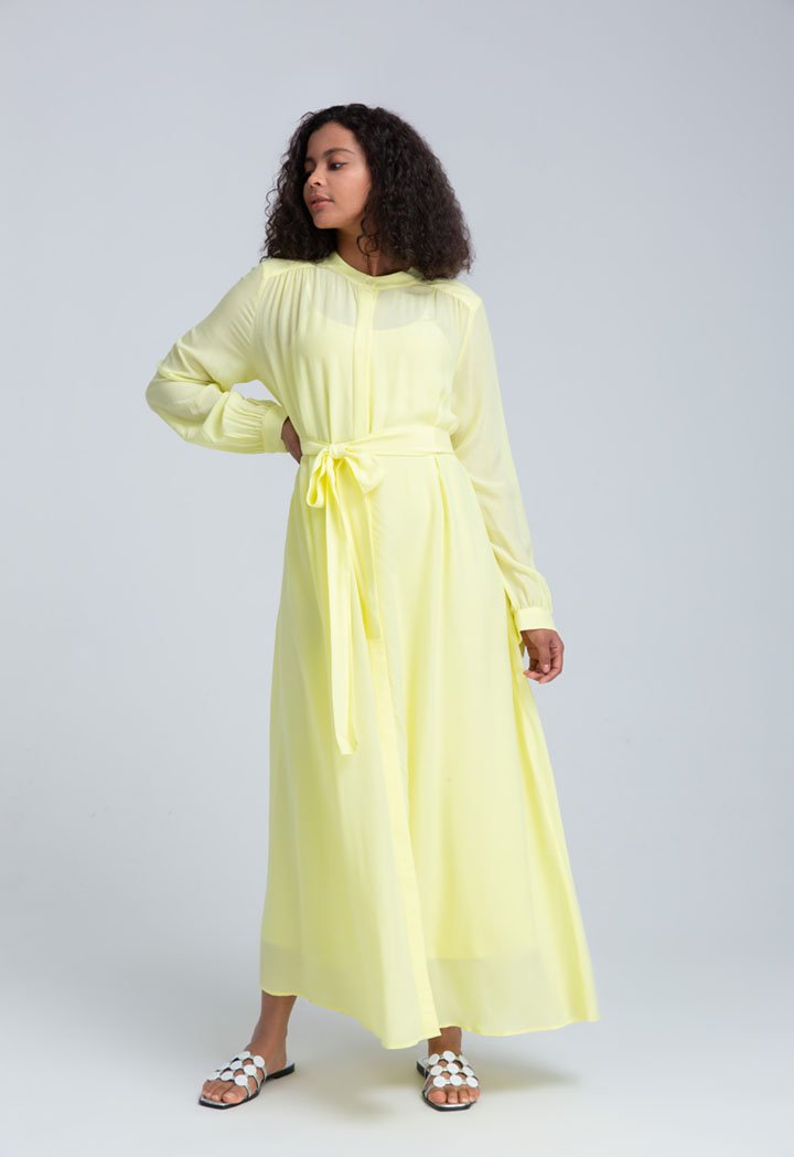 Choice Long Sleeve Belted Dress Yellow