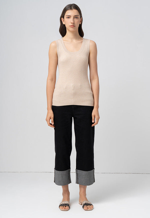 Choice Basic Ribbed Detail Knitwear Beige