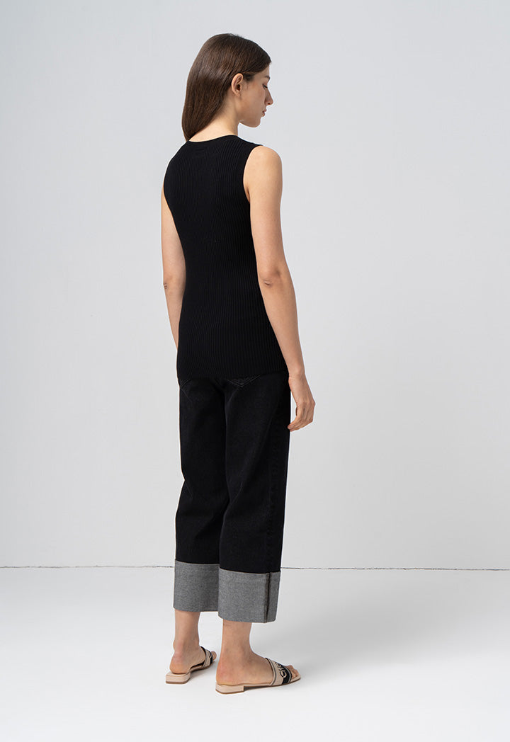 Choice Basic Ribbed Detail Knitwear Black