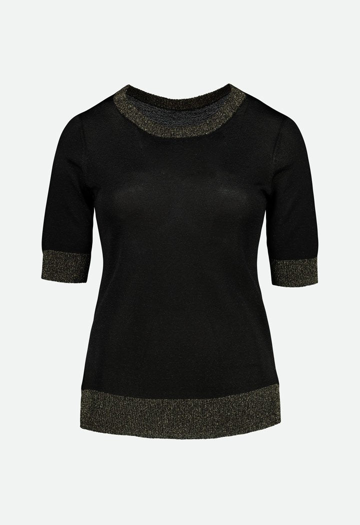 Choice Contrast Edge Knitted T-Shirt Black - Wardrobe Fashion