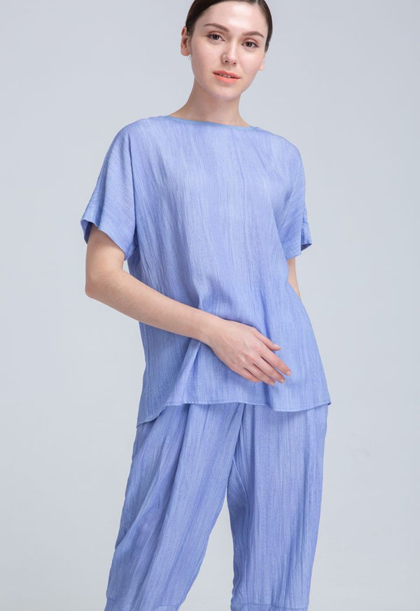 Choice Folkloric Stripes Linen Cap Sleeve Top Blue