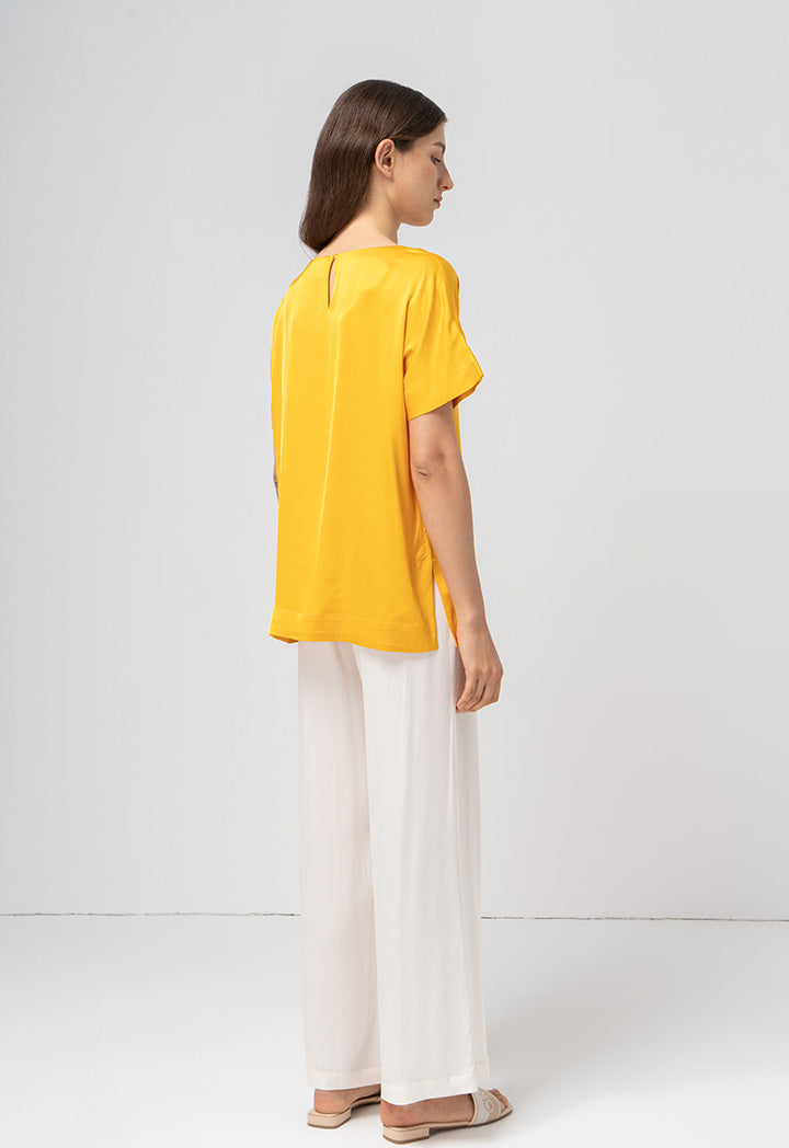 Choice Oversized Short Sleeves Solid T-Shirt Yellow