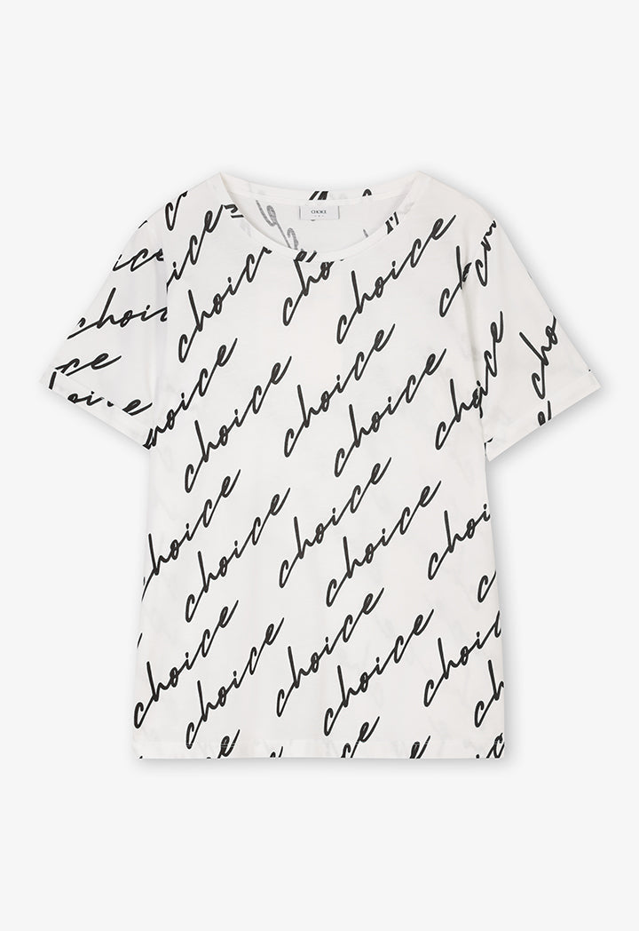 Choice Basic Round Neck Logo Printed T-Shirt Off White