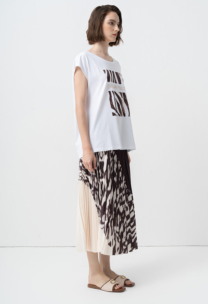 Choice Printed Motif Cap Sleeves T-Shirt Off White