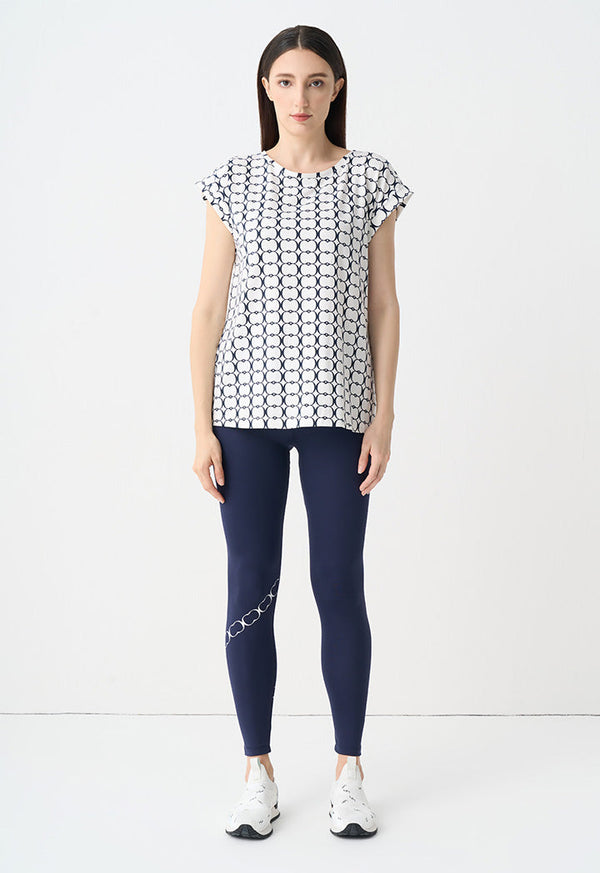 Choice Monogram Pattern Cap Sleeves T-Shirt Navy