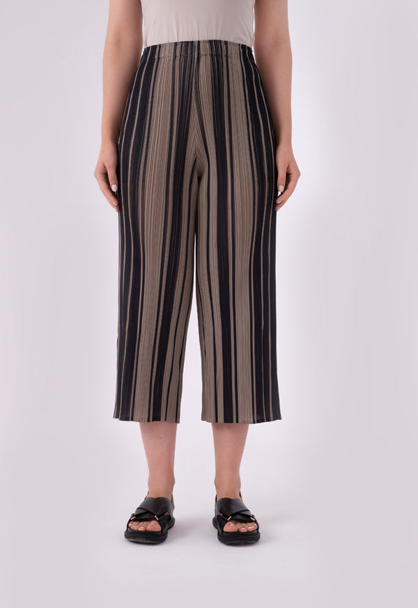 Choice Pleated Stripe Print Wide Leg Pants Beige